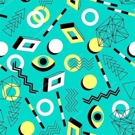 Seamless Geometric Pattern In Retro 80s Style Doodle