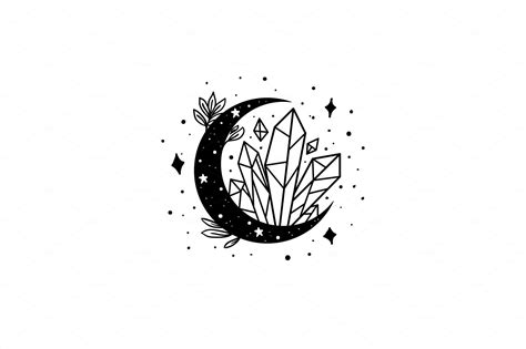 Mystical Moon With Crystal And Stars Pre Designed Vector Graphics