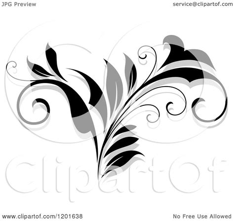 Clipart Of A Black And White Flourish With A Shadow 12 Royalty Free