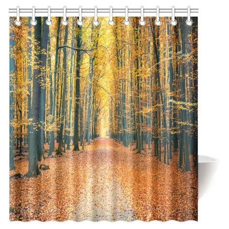 Mypop Fall Trees Shower Curtain Nature Theme Bright Autumn Forest A