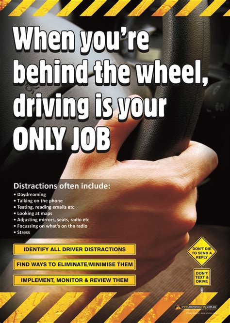 workplace safety poster focussing on avoiding distractions while driving be safe on