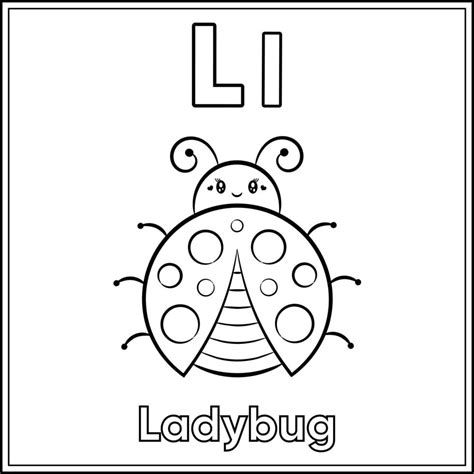 Alphabet Flashcard Letter L With Cute Ladybug Drawing Sketch For