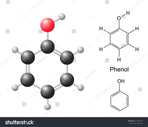 Structural Chemical Formulas Model Phenol Molecule Stock Illustration