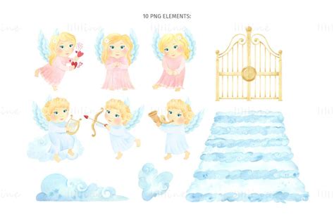 Little Angels Watercolor Clipart Christian Catholic Cute Baby Angels