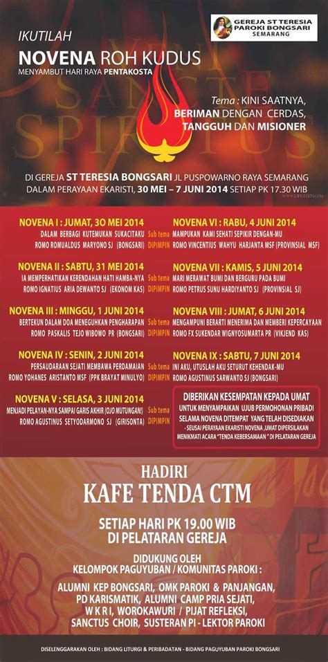 2,495 likes · 2 talking about this. Agenda Novena Roh Kudus 2014 Gereja Bongsari Semarang