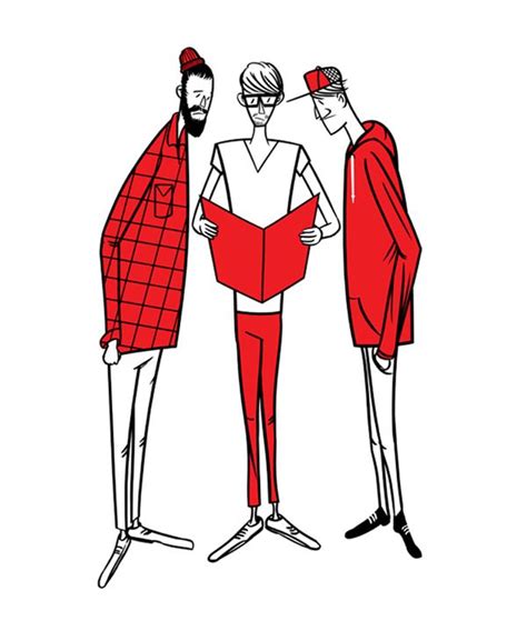 Three Men Standing Next To Each Other In Red And White Clothing One Is