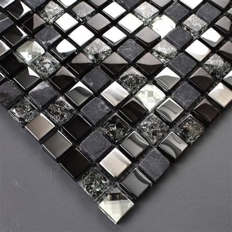 Black Crystal Glass Stone Mosaic Kitchen Backsplash Tile Etsy Glass Tile Backsplash Kitchen