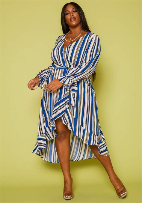 Plus Size Multi Striped High Low Flare Dress In 2022 Flare