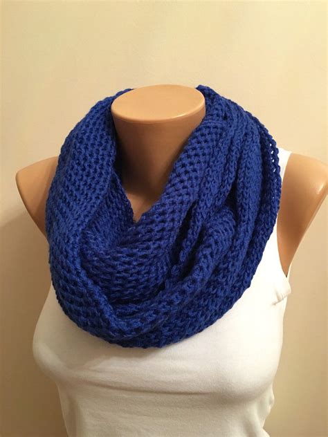blue infinity knit loop scarf cowl scarf seed stitch scarf etsy womens knit scarf seed