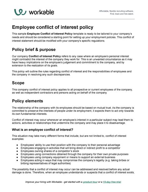 Employee Conflict Of Interest Policy This Conflict Of Interest