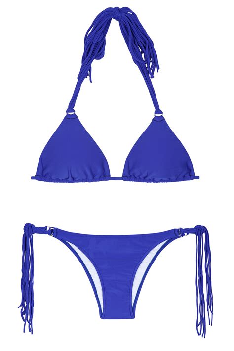 Dark Blue Triangle Bikini With Long Tassels Franja Zaffiro Rio De Sol