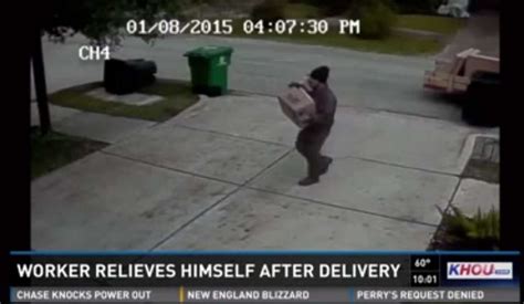 Video UPS Driver Throws Box Urinates Against Texas House