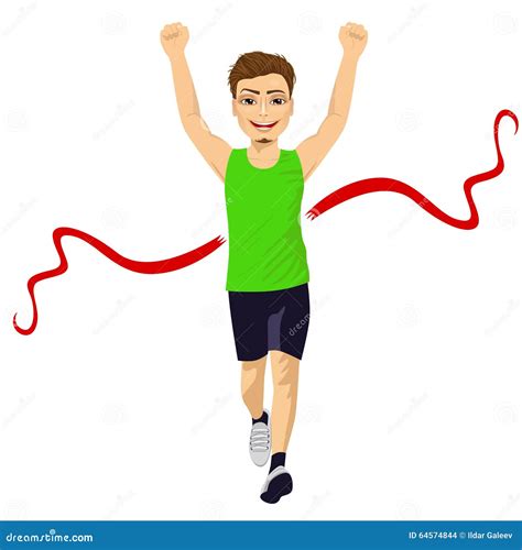 Male Runner Crossing Red Finish Line Stock Vector Illustration Of