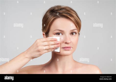 Beauty Skin Care Concept Woman Removing Makeup From Her Face With