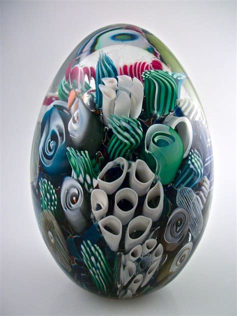 Ocean Reef Paperweight Egg By Michael Egan Large Art Glass Paperweight Stained Glass Tattoo