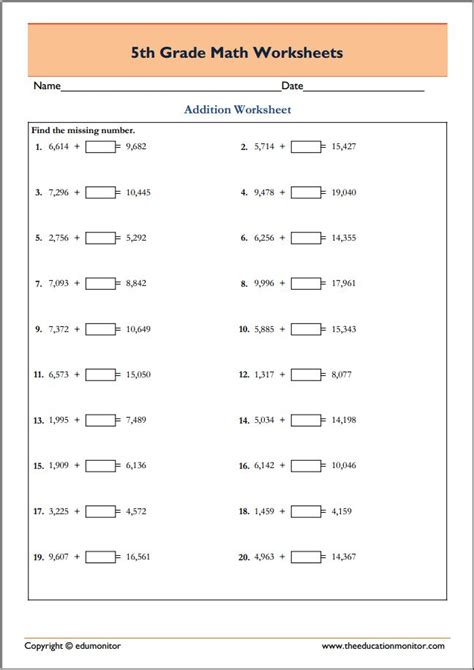 Addition Worksheet Grade 5 Grade 5 Addition And Subtraction Worksheets