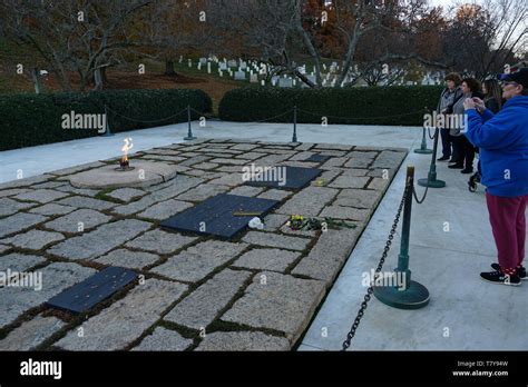 John F Kennedy Gravesite And Eternal Flame In Arlington National