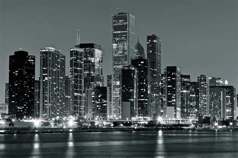 Black And White And Grey Chicago Night Photograph By