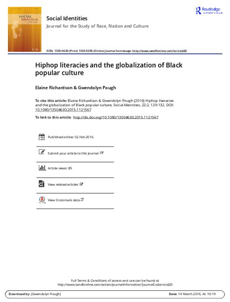 pdf hiphop literacies and the globalization of black popular culture elaine richardson and