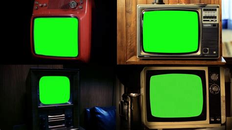 Compilation Old Vintage Televisions With Green Screen Stock Footage
