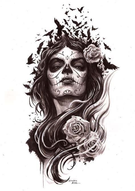 Sugar Skull Girl Tattoo Girl Face Tattoo Half Sleeve Tattoos Drawings Tattoo Design Drawings