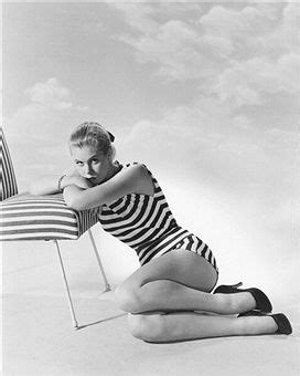 Elizabeth Montgomery US Actress Wearing A Striped Swimsuit As She With Images