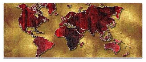 Eclectic World Map Golden World Modern Map Art On Metal Or Acrylic