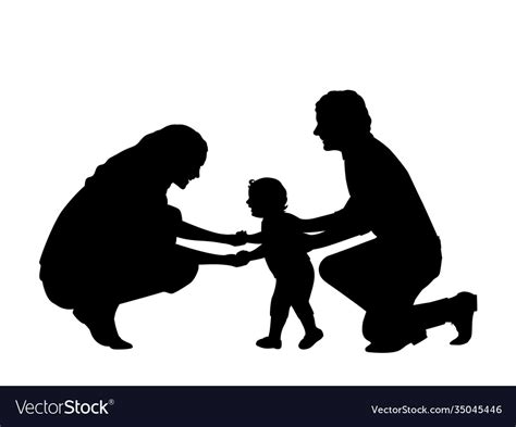 Silhouette Parents With Little Son First Steps Vector Image