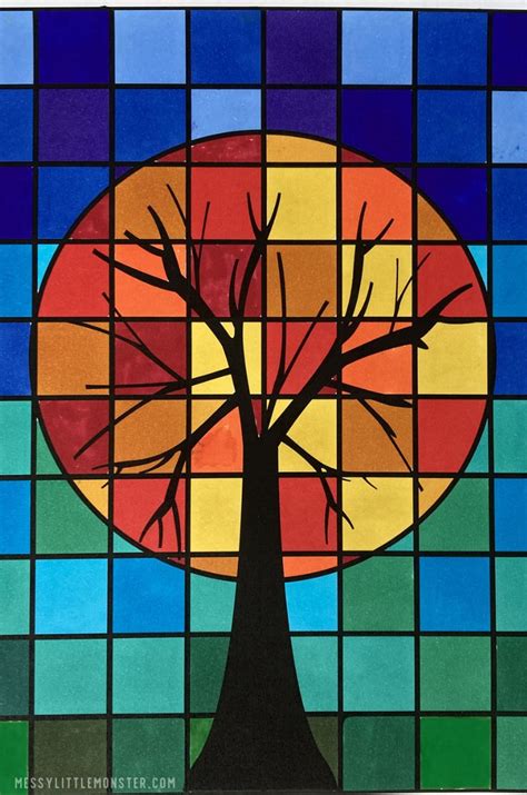 Warm And Cool Color Trees Grid Art Project Elements Of Art Color