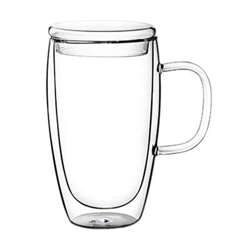 Double Wall Glass Coffee Mugs With Lid Clear Glass Coffee Cups With Handle Insulated Coffee