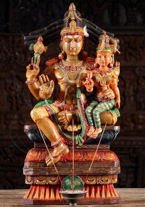 Wooden Shiva Holding His Wife Parvati 30 99w11ay Hindu Gods