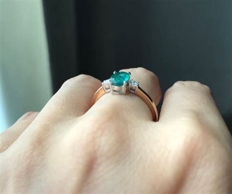 Oval Emerald Three Stone Engagement Ring Genuine Emerald Promise Ring