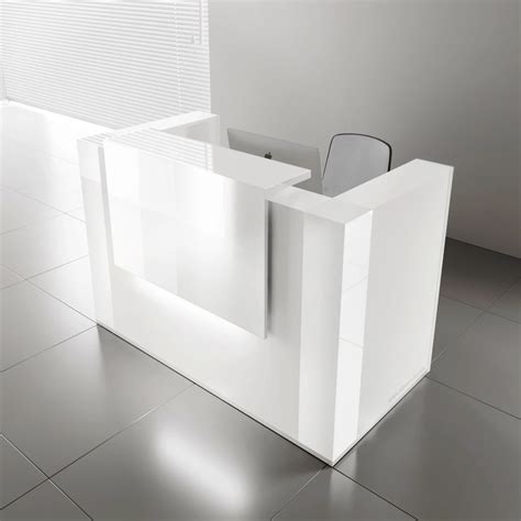 Tera Medium Reception Desk Wlight Panel Corner Units White Pastel