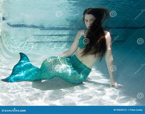 Model Underwater In A Pool Wearing A Mermaids Tail Stock Image Image