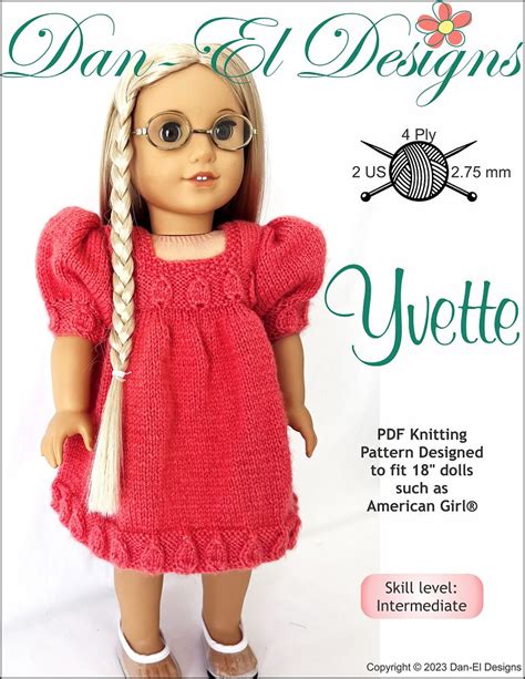 Dan El Designs Yvette Doll Clothes Knitting Pattern 18 Inch American Girl Dolls