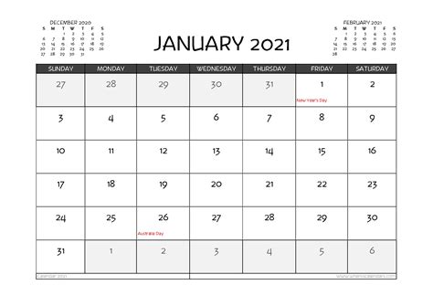Create your own monthly calendar with holidays and events. Free Printable January 2021 Calendar Australia - Free 2020 ...