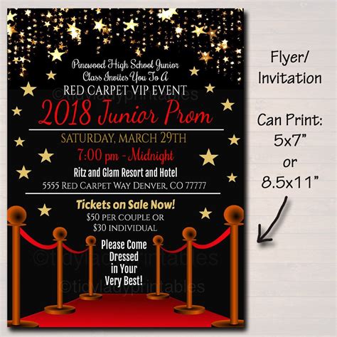 Prom Set School Dance Flyer Invitation Ticket Hollywood Red Carpet