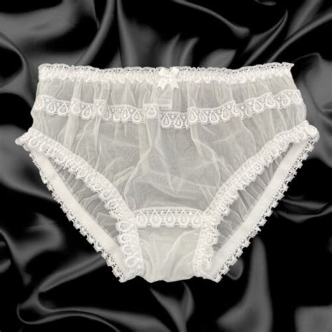Ivory Sheer Sissy Soft Nylon Frilly Satin Bow Briefs Panties Knickers Size 10 20 Ebay