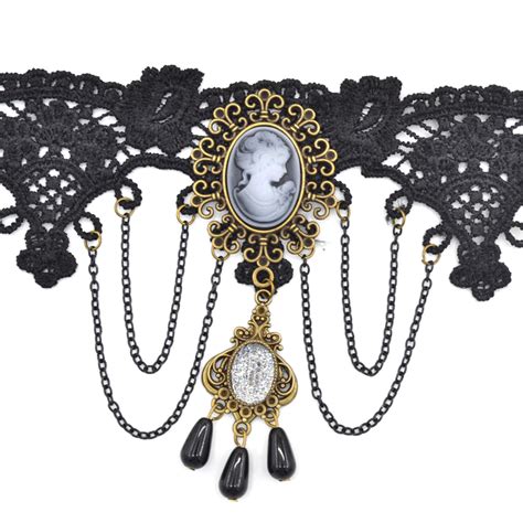 Gothic Black Lace Collar Victorian Steampunk Choker Necklace Pendant