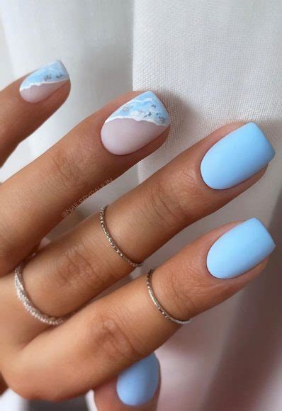 29 Summer Aesthetic Nails Designs 2021 Baby Blue Abstract Nail Art