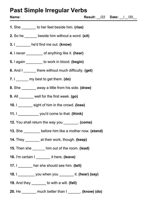 101 Printable Past Simple Irregular PDF Worksheets With Answers