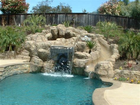 Hillside Slide Waterfall And Grotto San Diego Swimming Pool