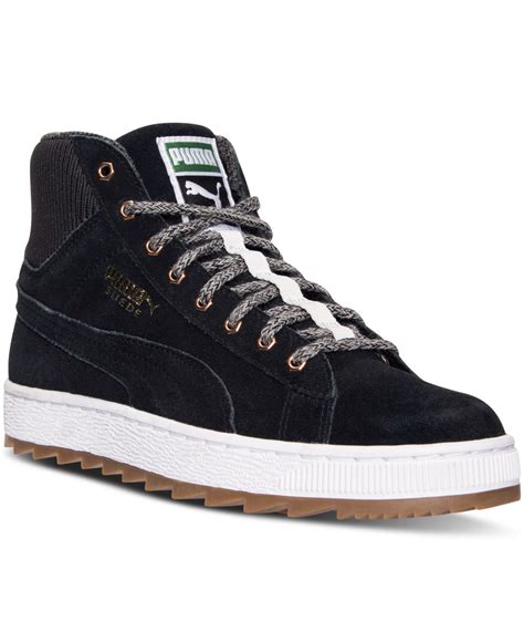 Puma Women S Suede Winterized Rugged Mid Casual Sneakers From Finish Line In Black Black Black