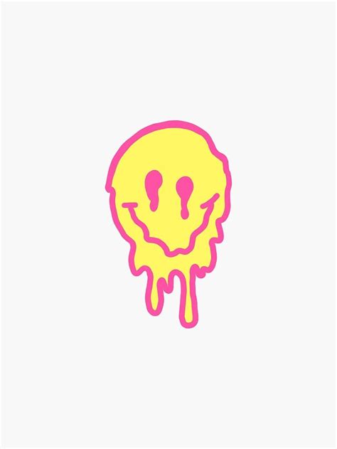 Pink Yellow Drippy Smiley Face Sticker By Larakoelliker Picture