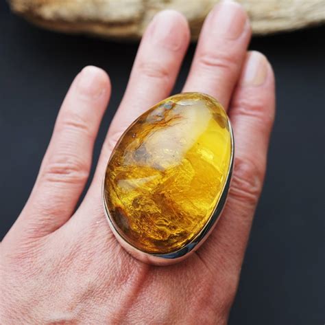 689g Massive Unique Baltic Amber Ring Huge Amber Ring Genuine Amber