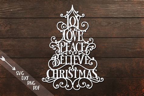 Joy Love Peace Believe Christmas Svg Dxf Pdf Cut Template 172615