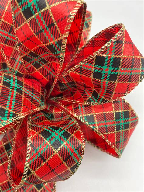 Christmas Plaid Decorative Bows Set 7 Bows Red Christmas Etsy