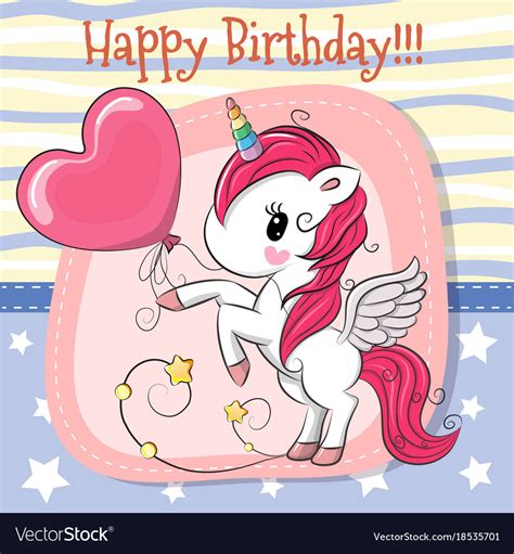 Cute Cartoon Unicorn With Balloon Royalty Free Vector Image