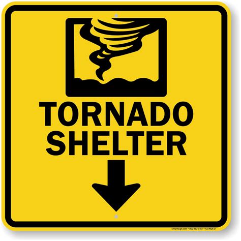 It's not easy to pick up on the signs of an imminent tornado disaster looming. Tornado Shelter Down Arrow Sign, SKU: K-9926-D