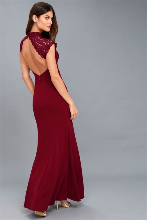 Lovely Burgundy Dress Lace Dress Backless Maxi Dress Lulus